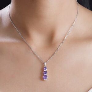 Simulated Blue Diamond Sterling Silver Pendant and Stainless Steel Necklace